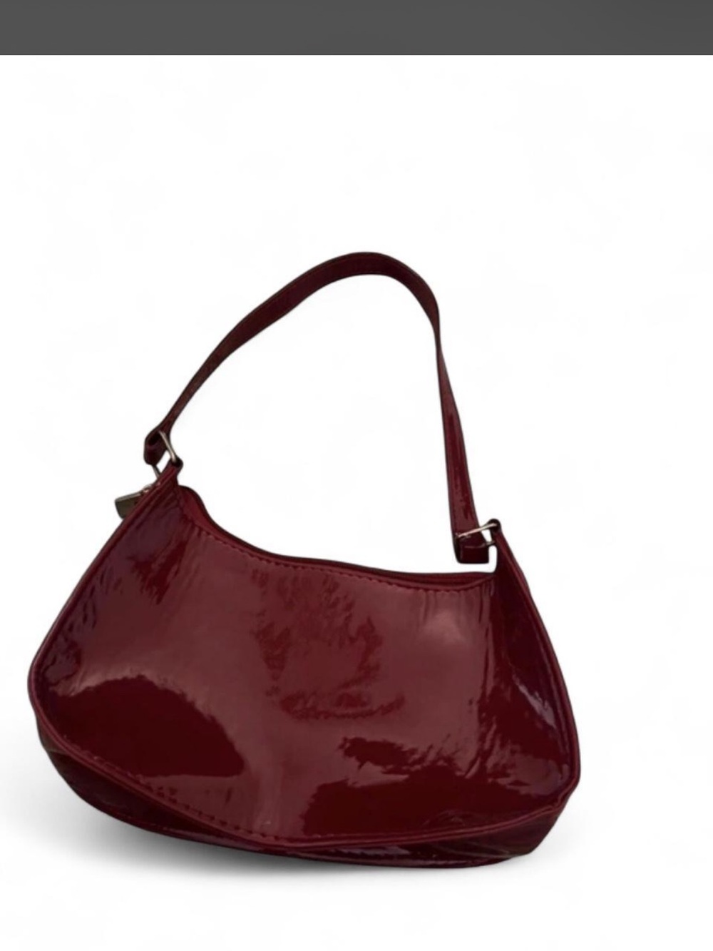Glossy Burgundy Patent Shoulder Bag with Single Strap